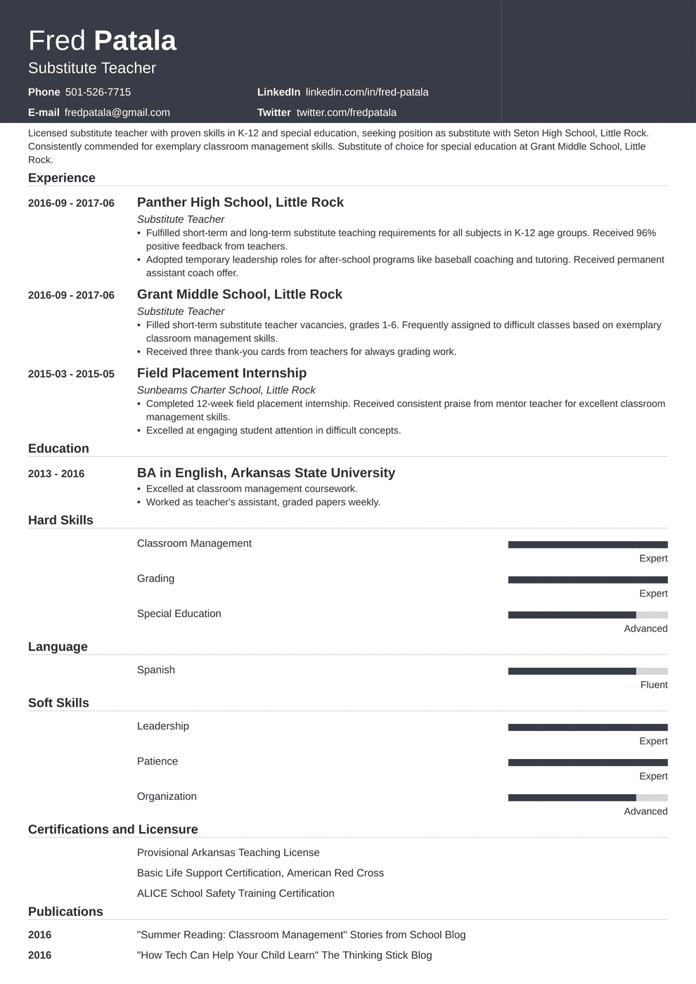 Substitute Teacher Resume Samples Guide Template 