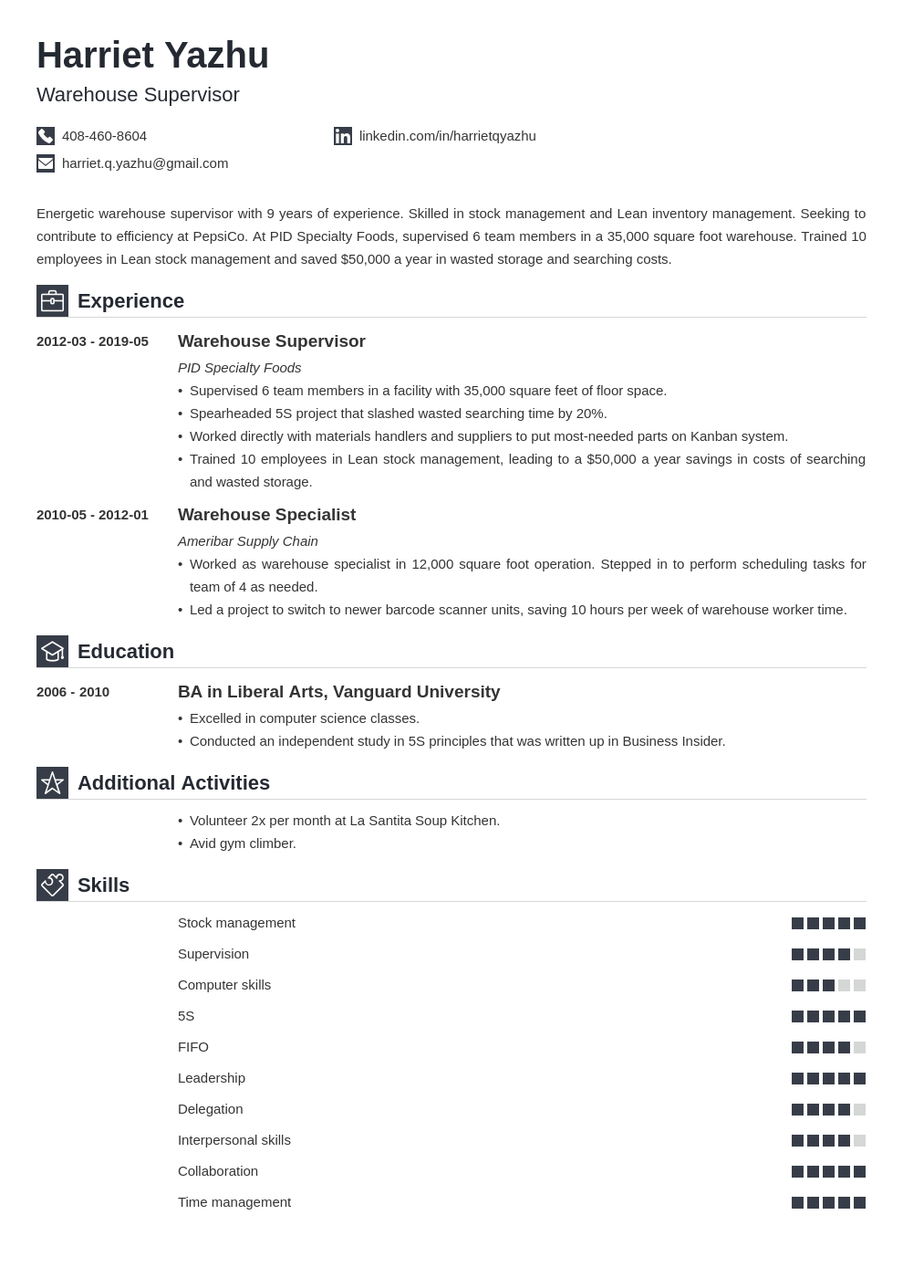 supervisor resume example template iconic