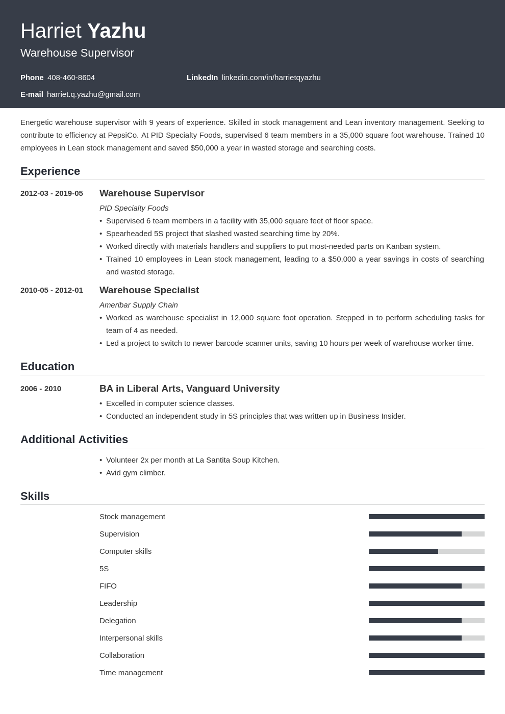 supervisor resume example template influx