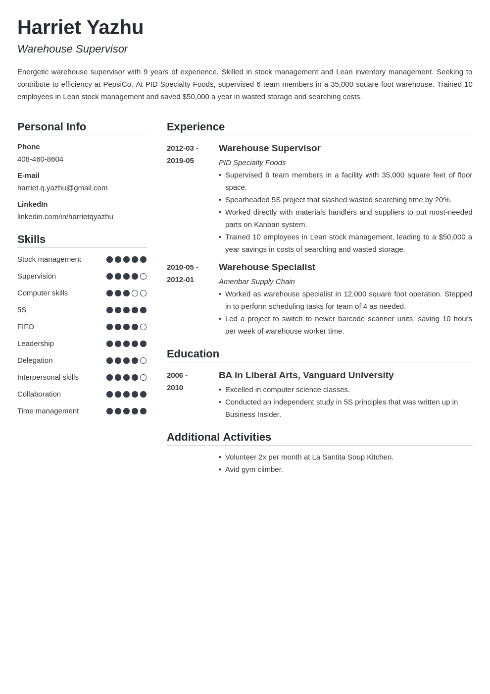 supervisor resume example template simple