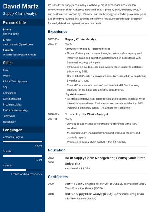 supply chain analyst resume example