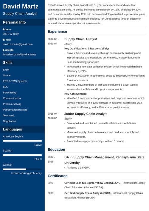 Supply Chain Analyst Resume Sample Writing Guide