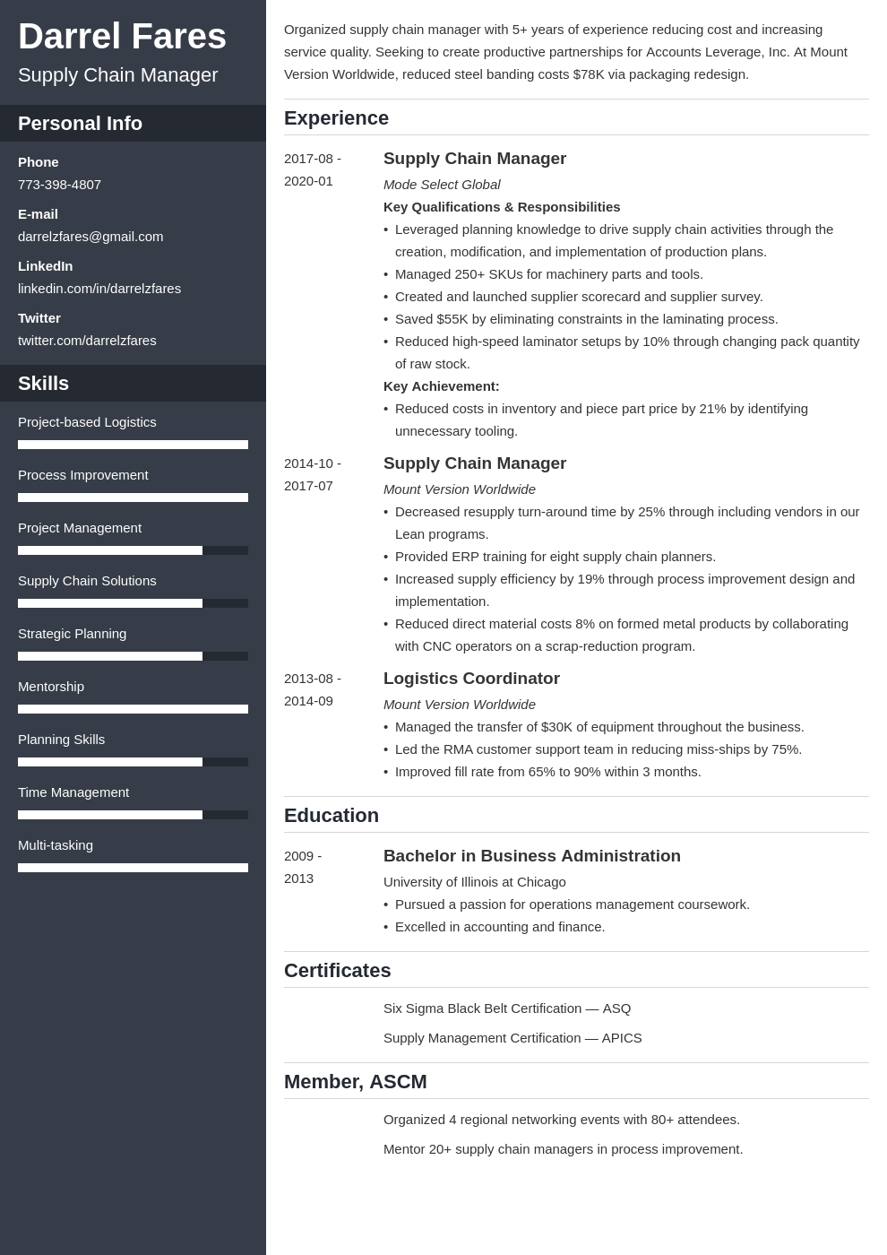 supply chain manager resume example template cascade