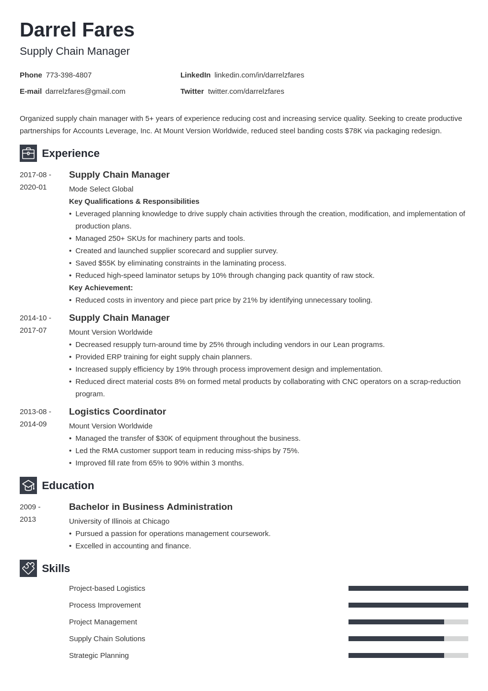 Supply Chain Manager Resume Examples and Writing Guide