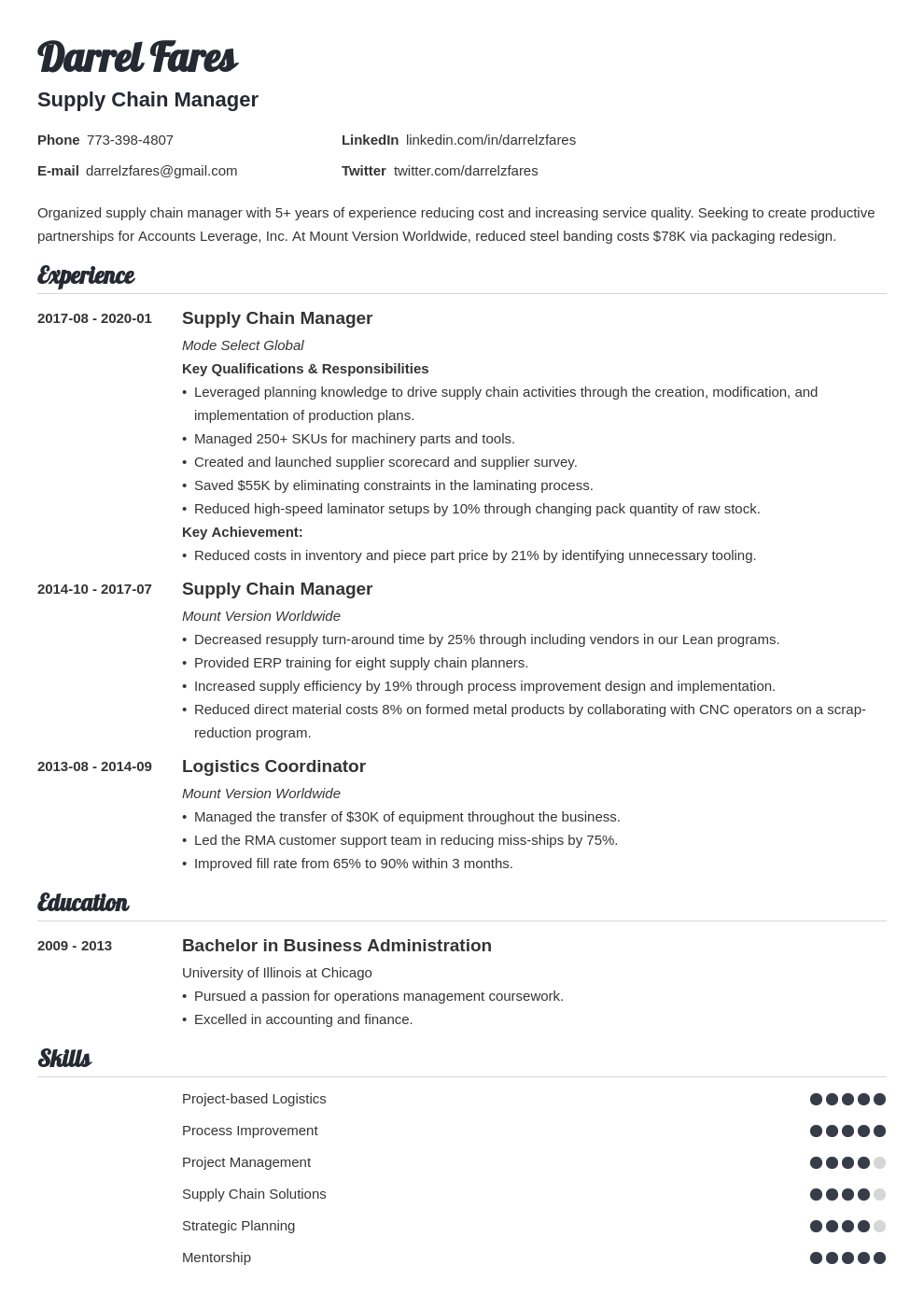 supply chain manager resume example template valera