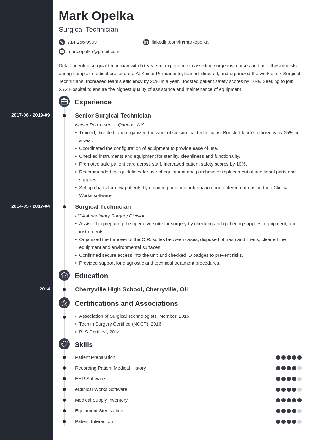 surgical tech resume example template concept