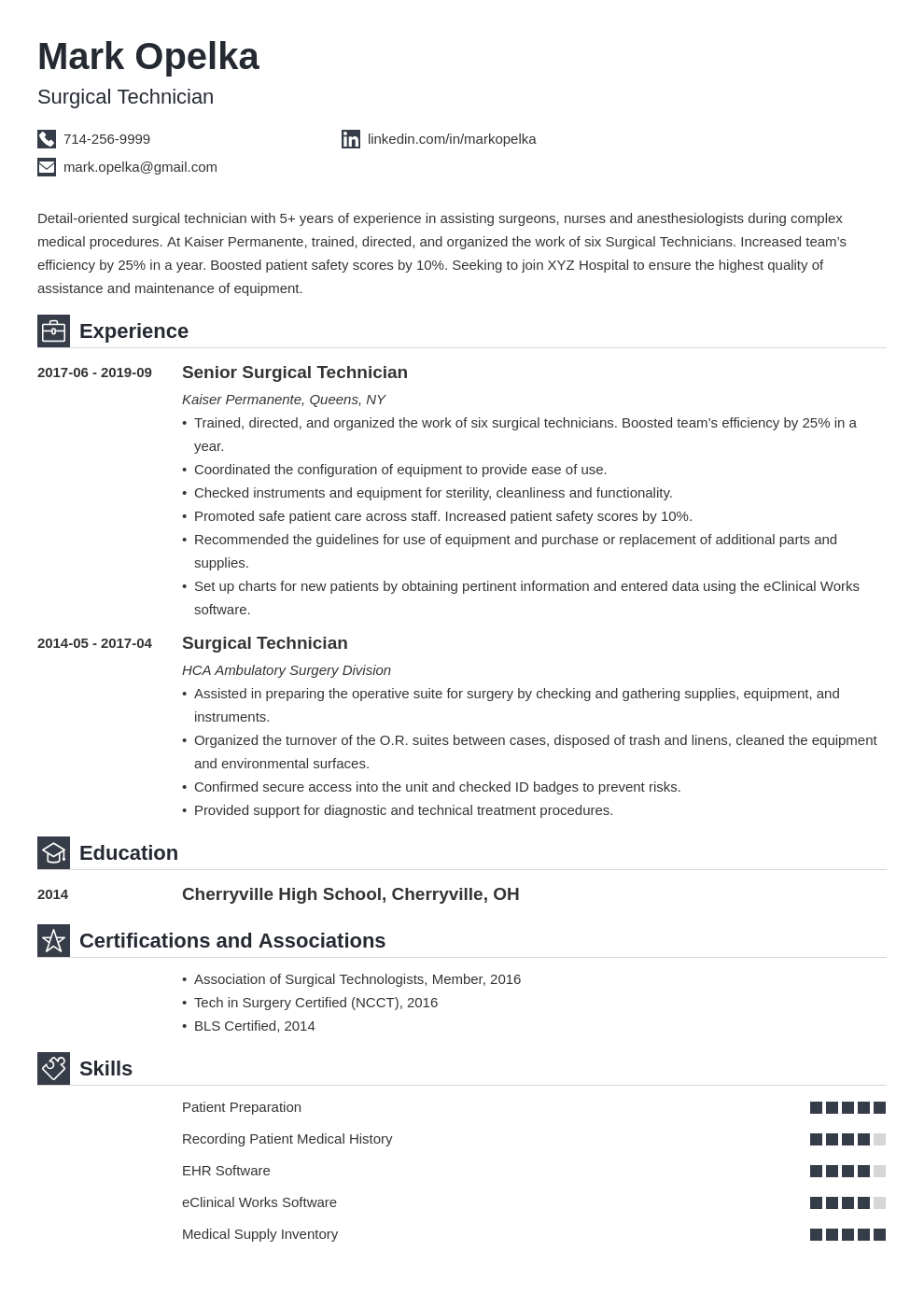 surgical tech resume example template iconic