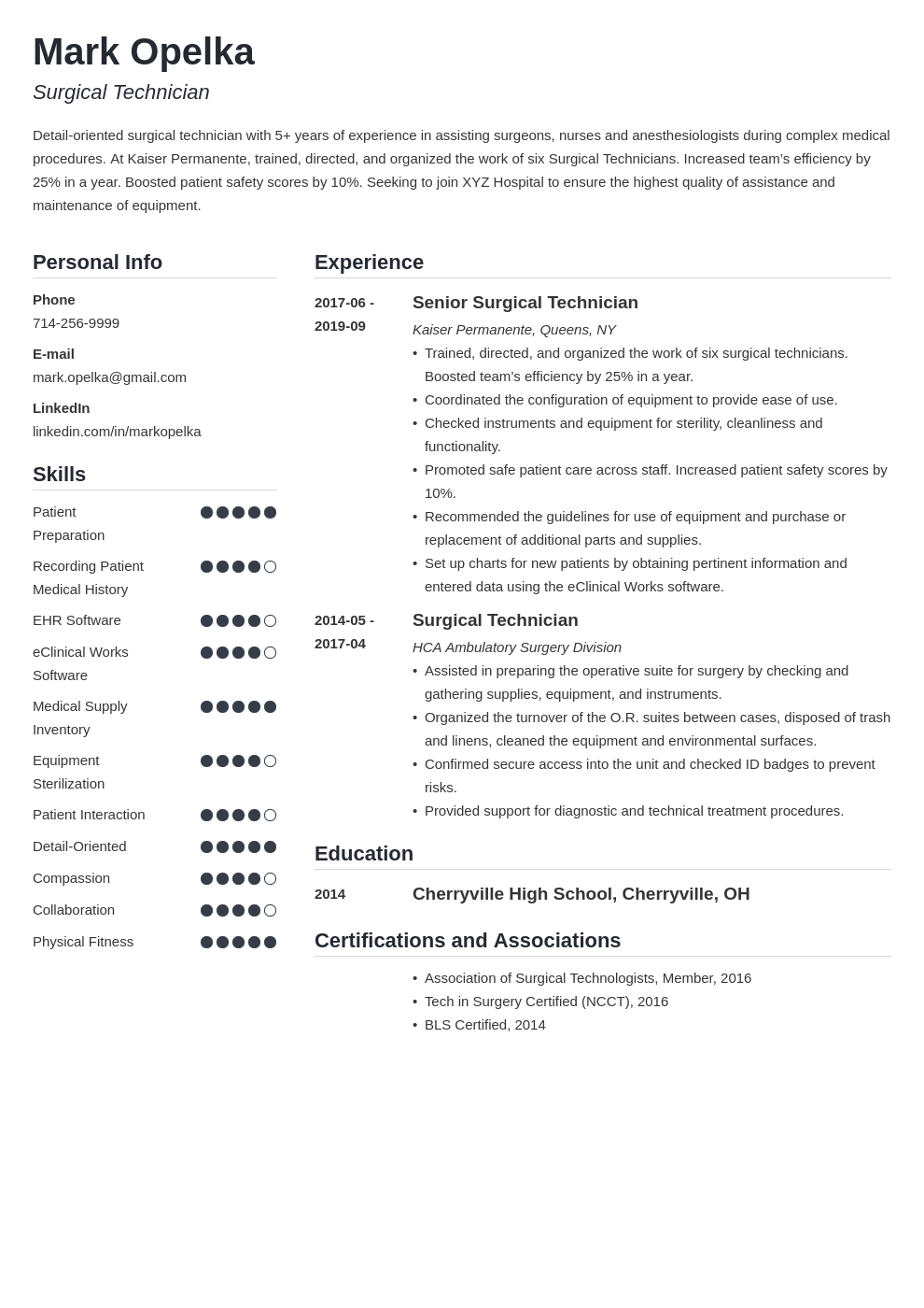 surgical tech resume example template simple