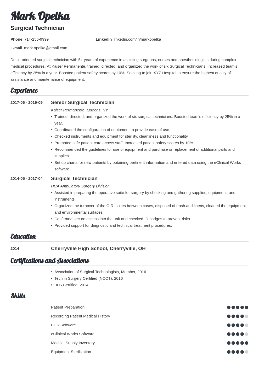 surgical tech resume example template valera