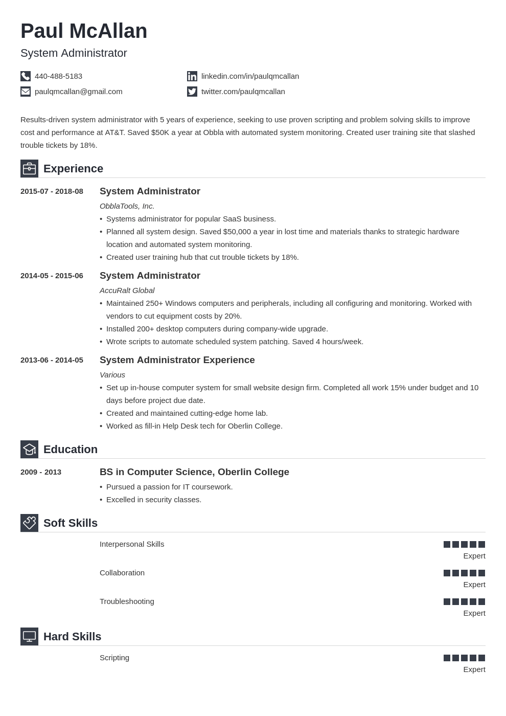system administrator resume example template iconic