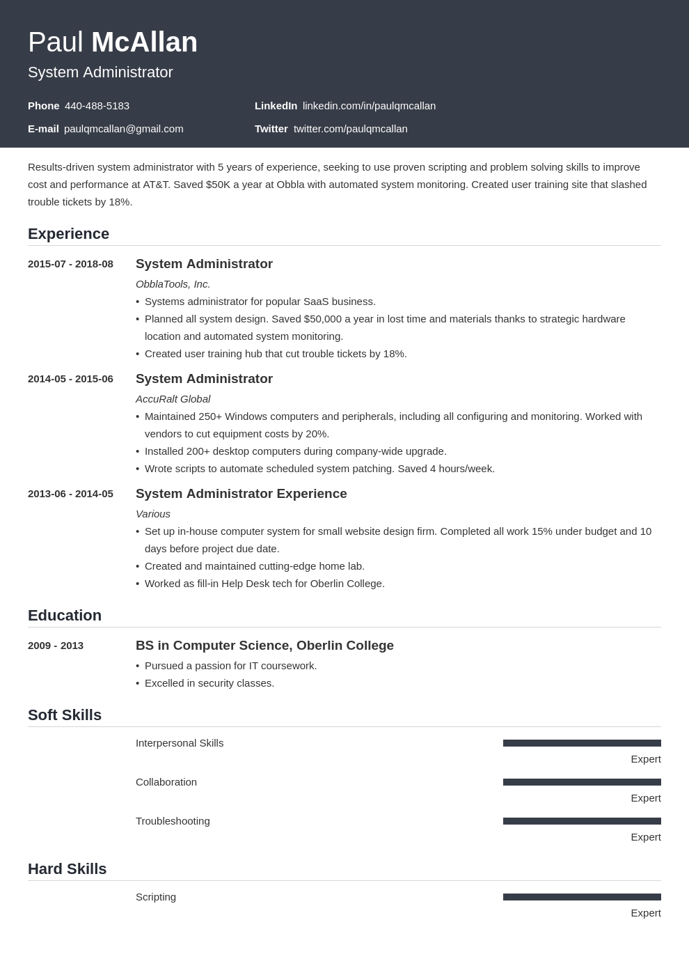 system administrator resume example template influx