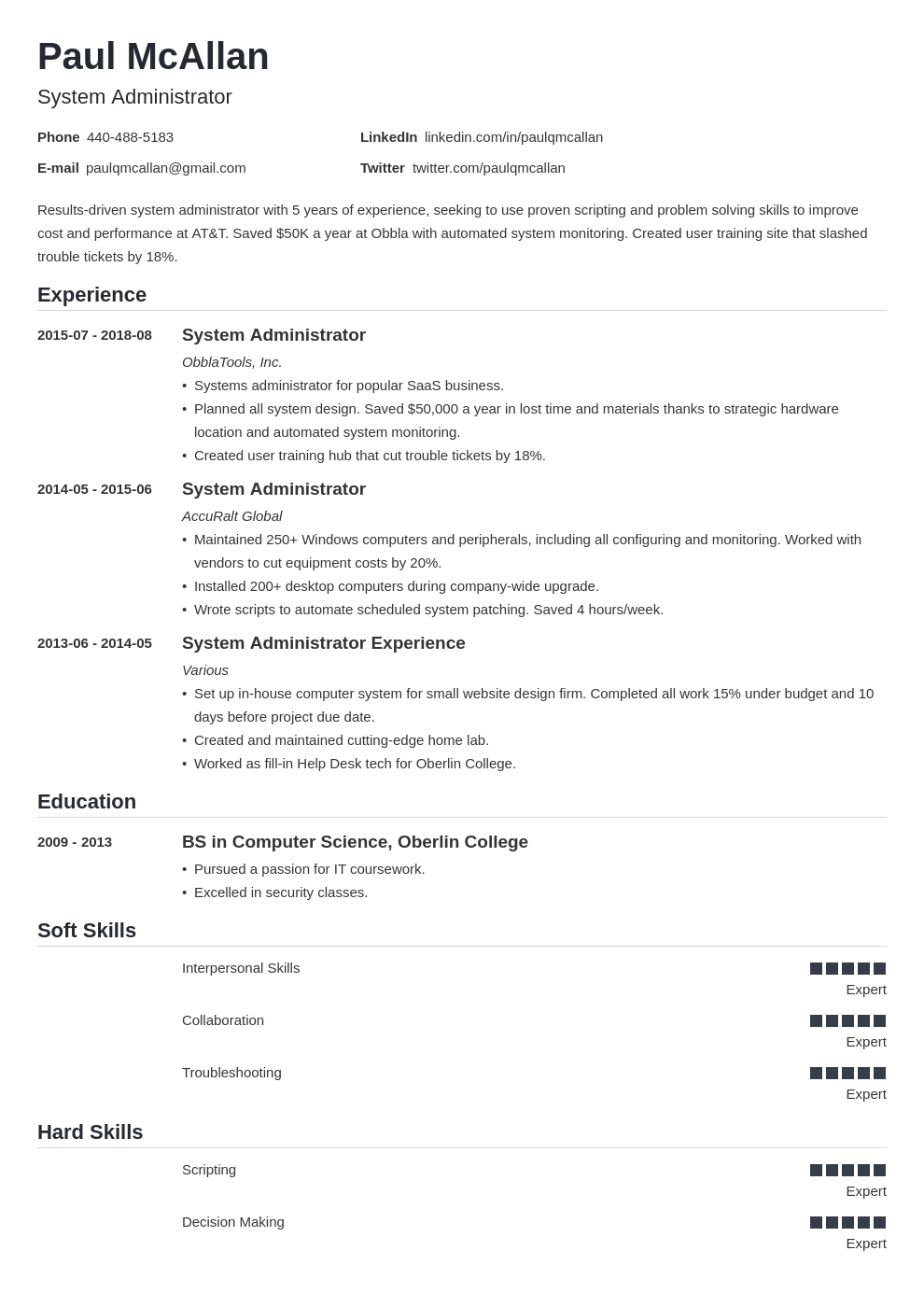 system administrator resume example template nanica