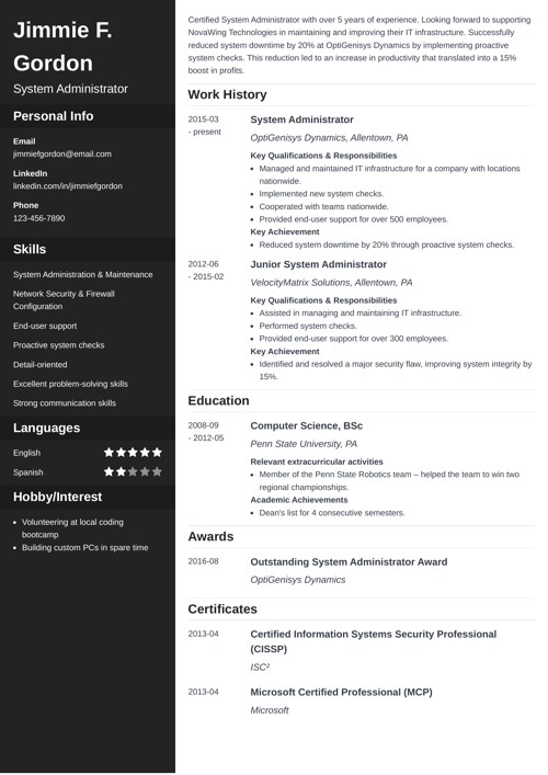 System administrator resume example