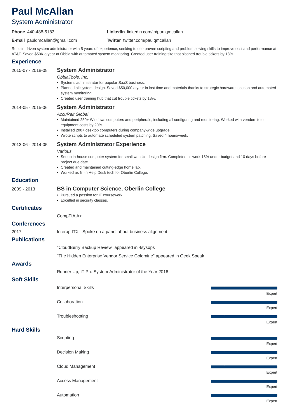 System Administrator Resume Sample And Writing Guide 20 Examples