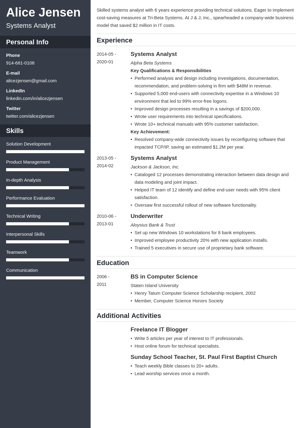 system analyst resume example template cascade