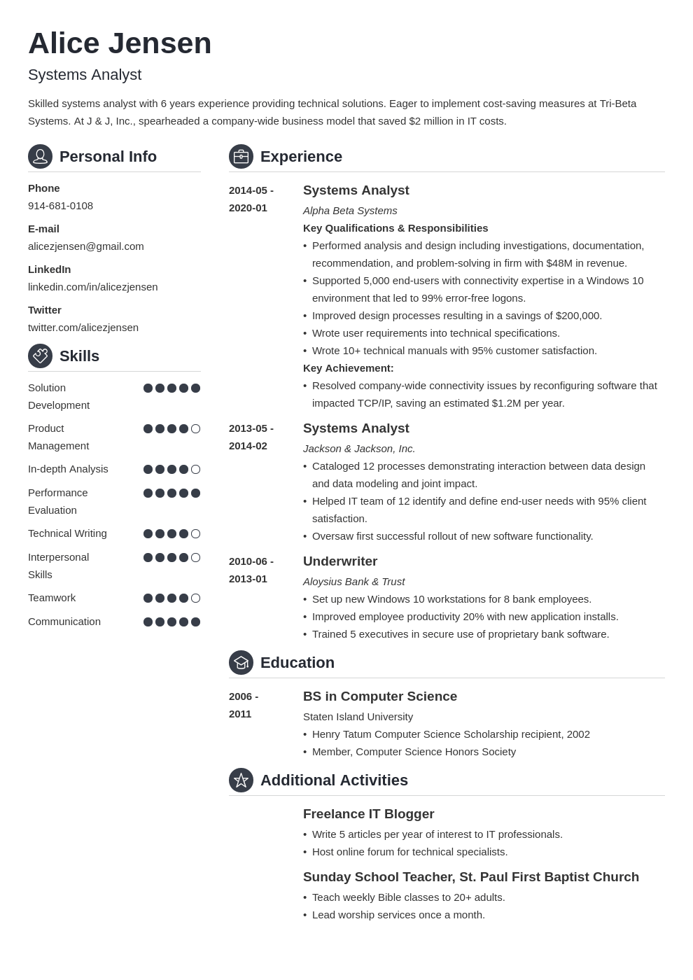 system analyst resume example template crisp