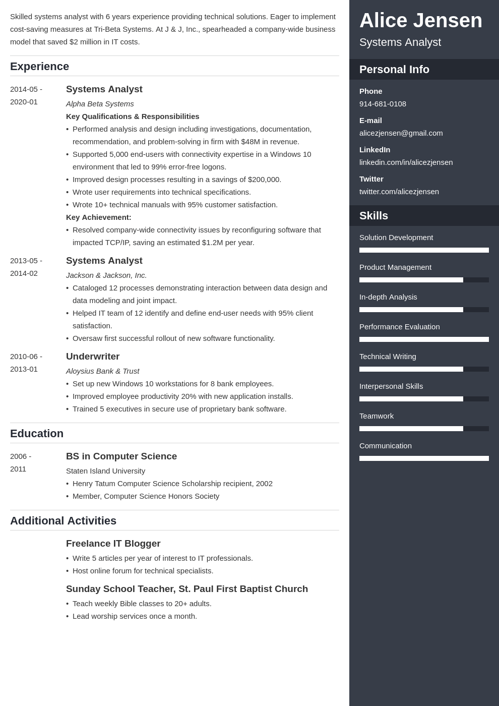 system analyst resume example template enfold