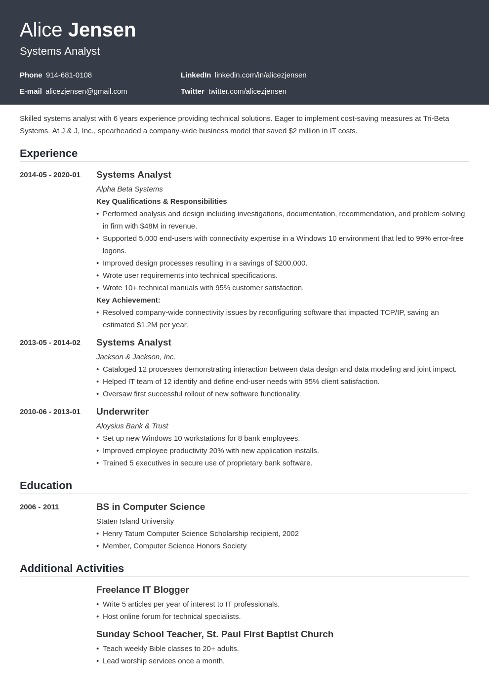 system analyst resume example template influx