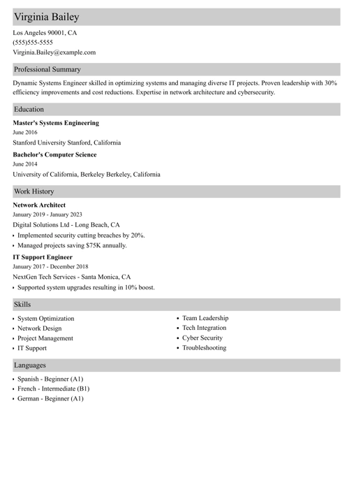 systems engineer resume example