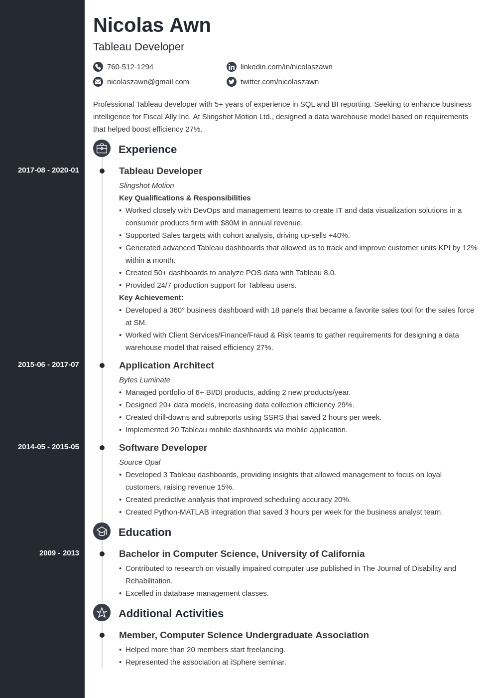 tableau developer resume example template concept