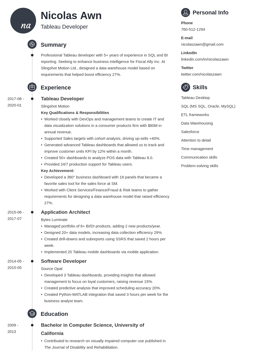 Tableau Developer Resume Samples and Guide