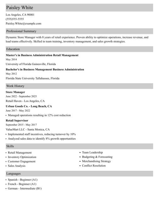 sample resume example