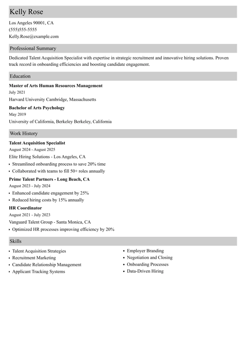 talent acquisiton resume example
