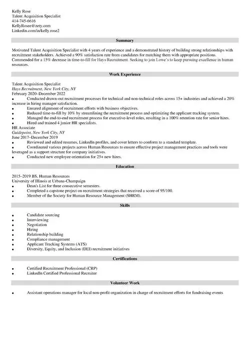 talent acquisiton resume example