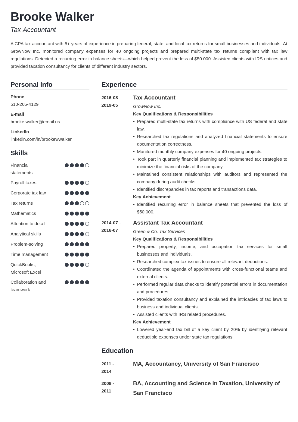 tax accountant resume example template simple