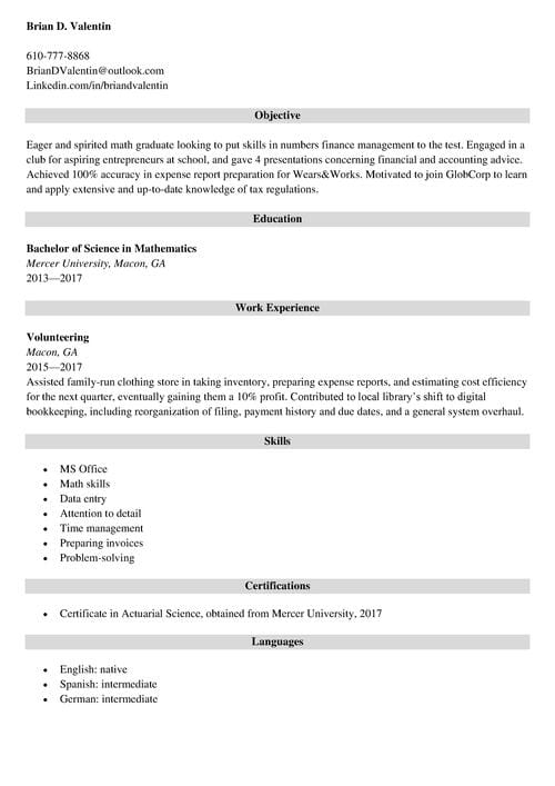 tax intern resume example