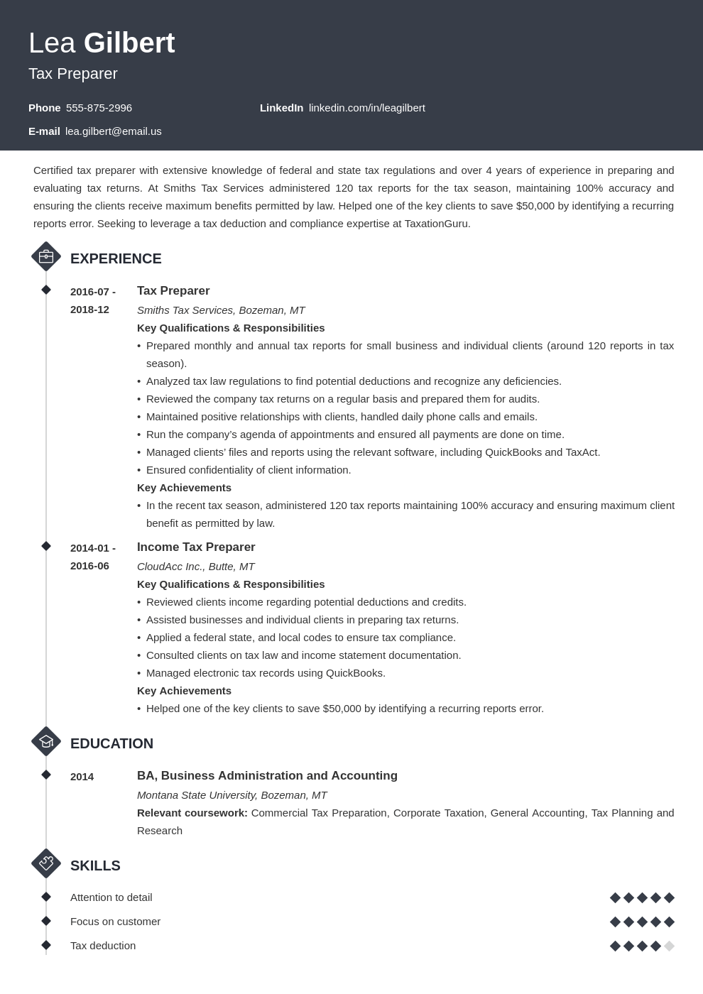 tax preparer resume example template diamond