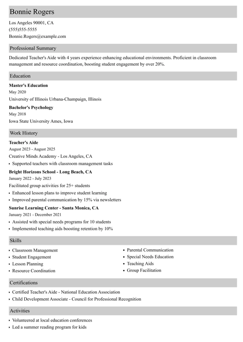 sample resume example