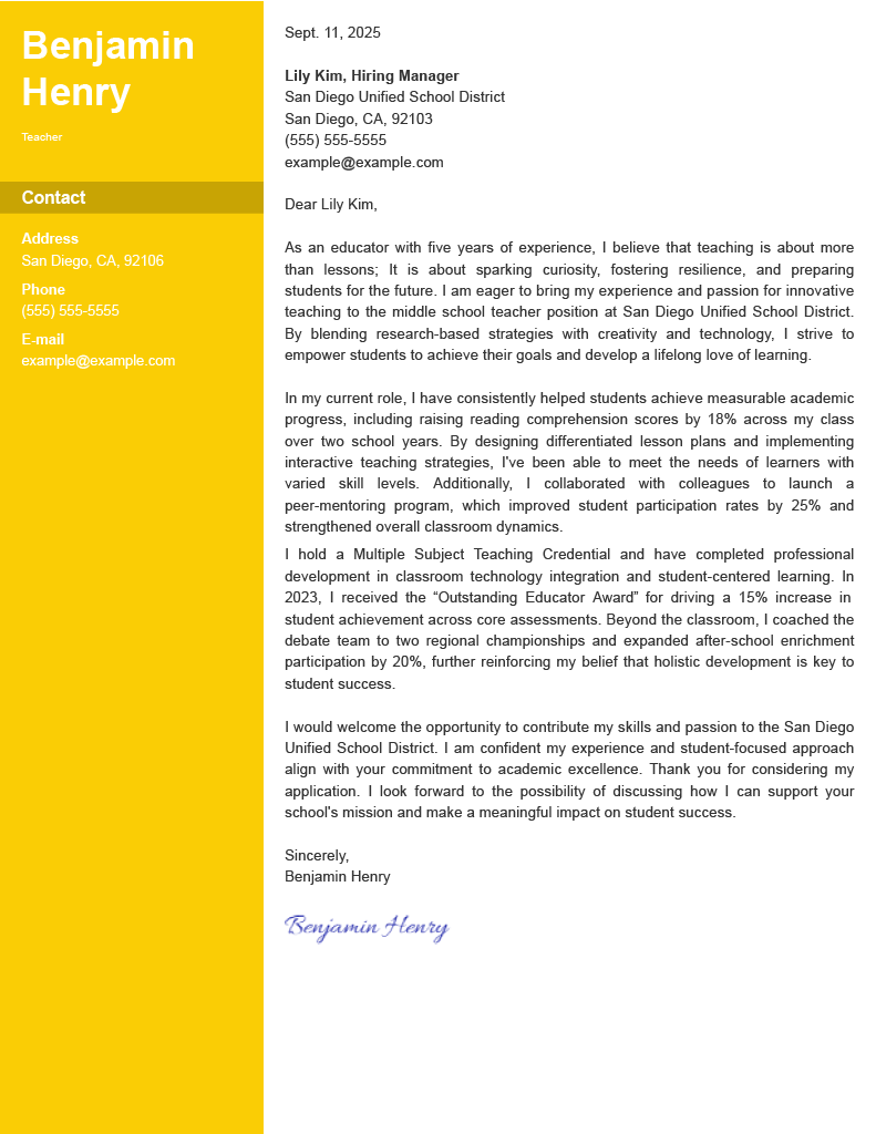 Teacher Cover Letter