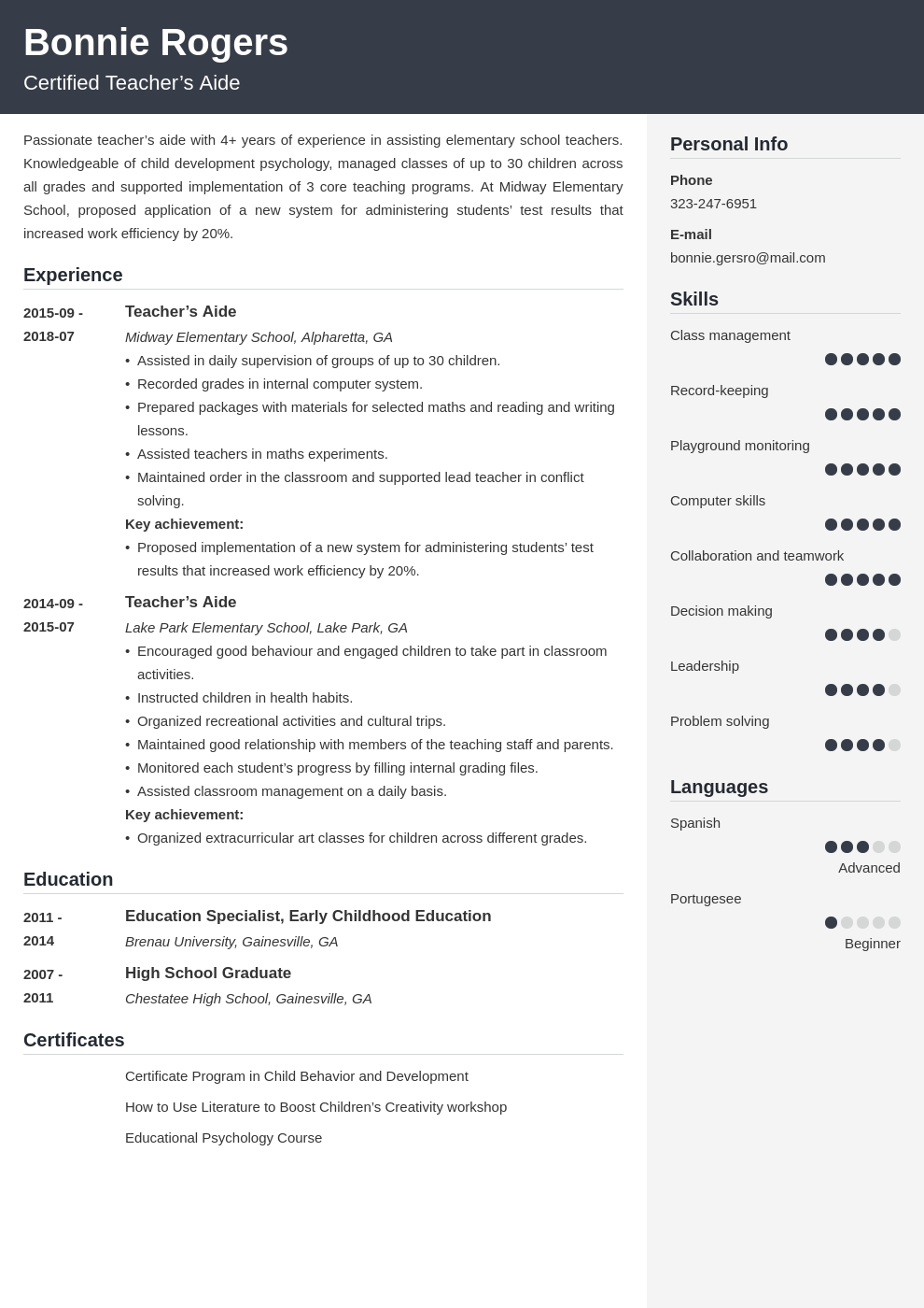 teacher aide resume example template cubic