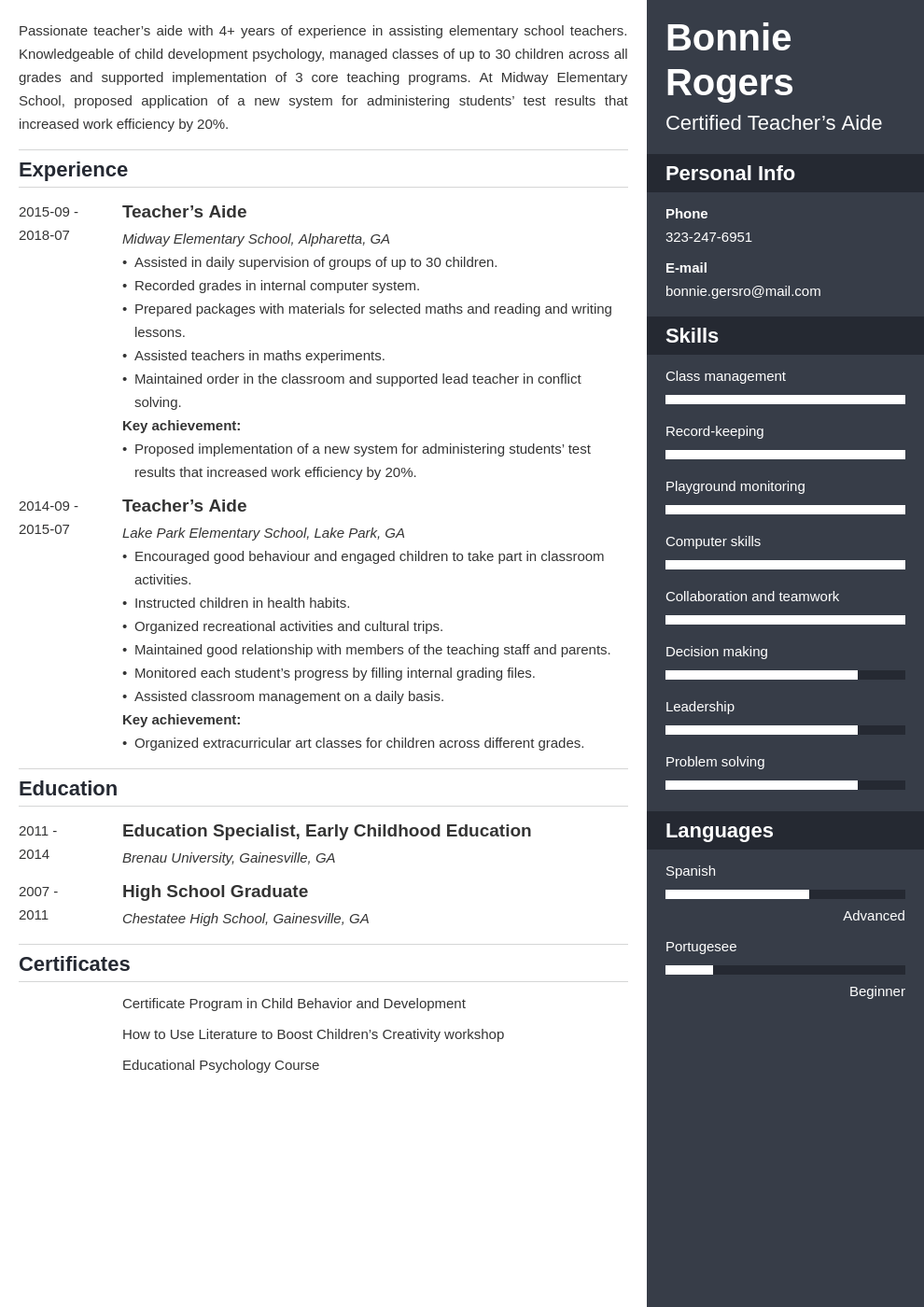 teacher aide resume example template enfold