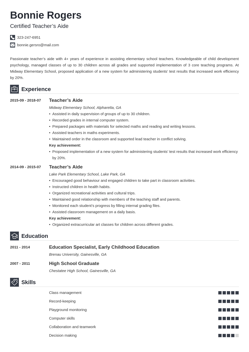 teacher aide resume example template iconic