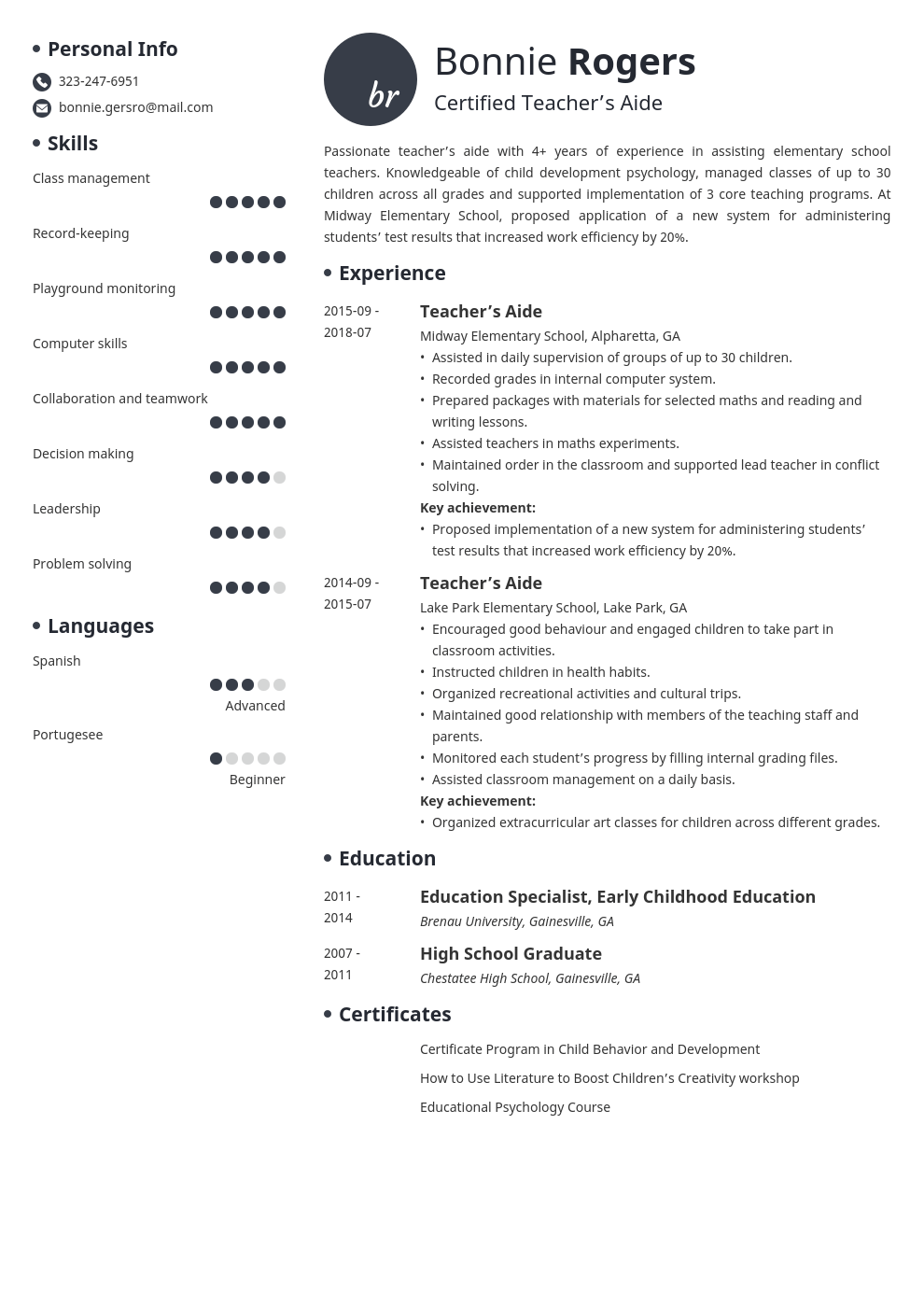 teacher aide resume example template initials