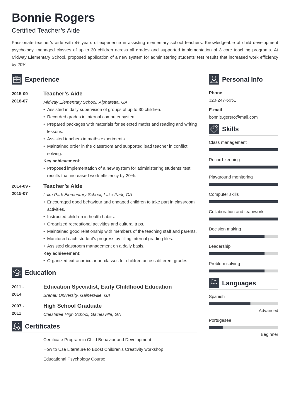 teacher aide resume example template vibes