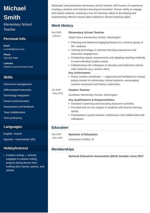 Example of a teacher job description for a resume