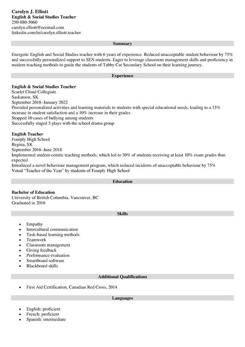 additional skills for teacher resume