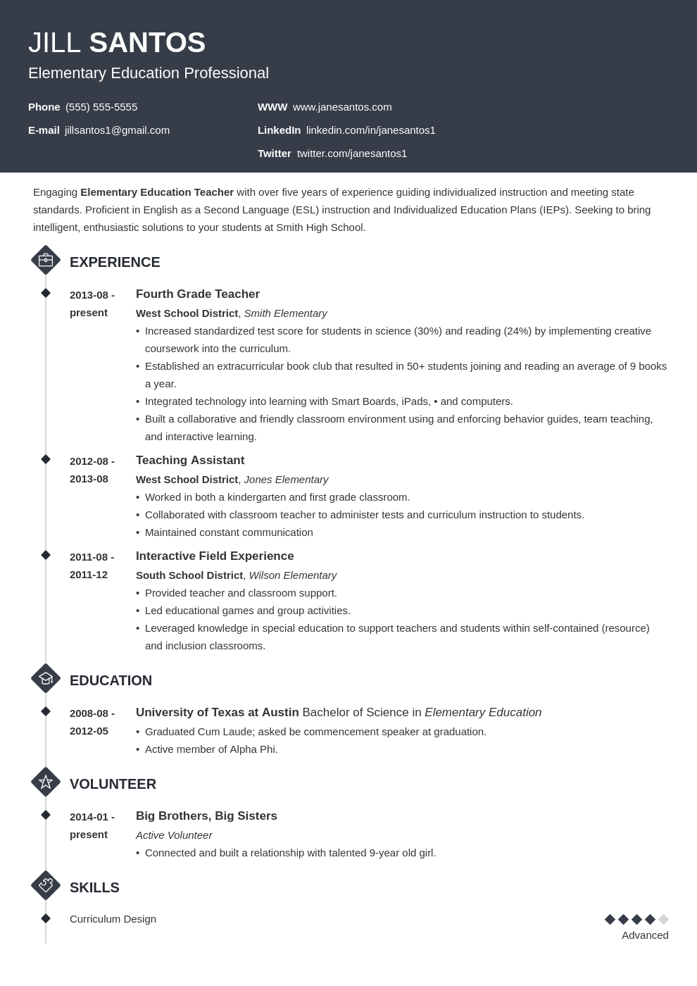 teacher resume template diamond