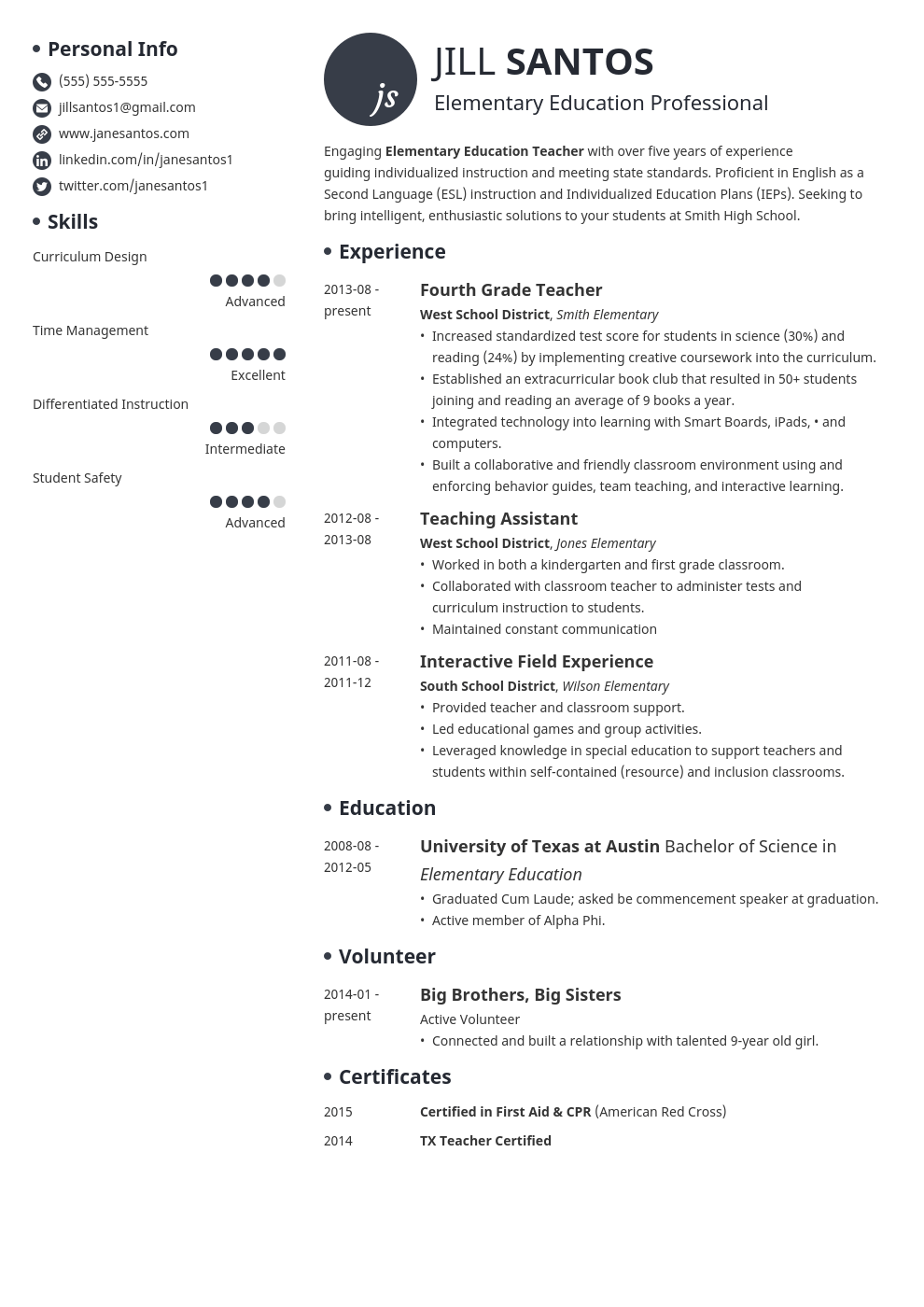 Teacher Resume Sample Complete Guide 20 Examples