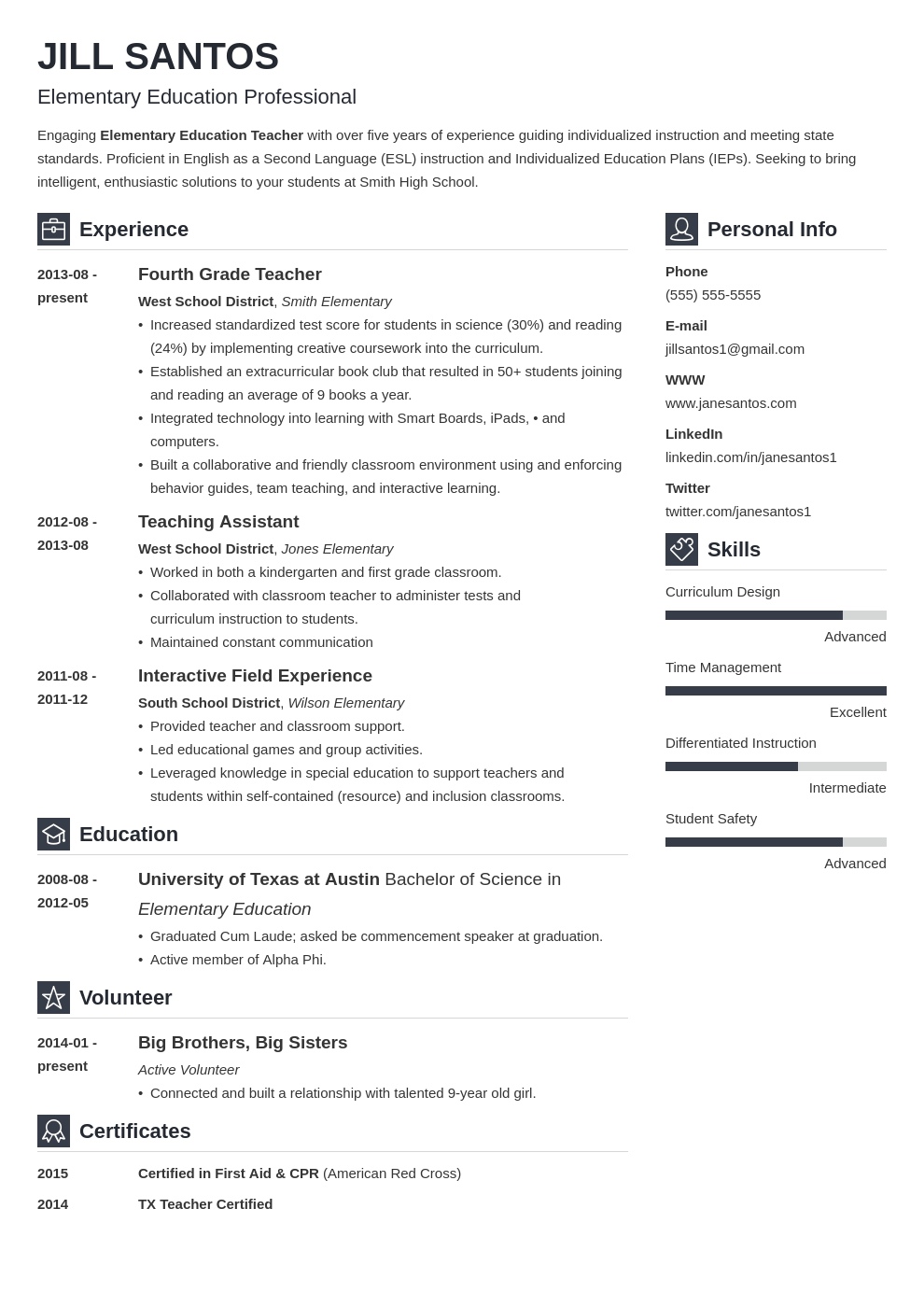 teacher resume template vibes