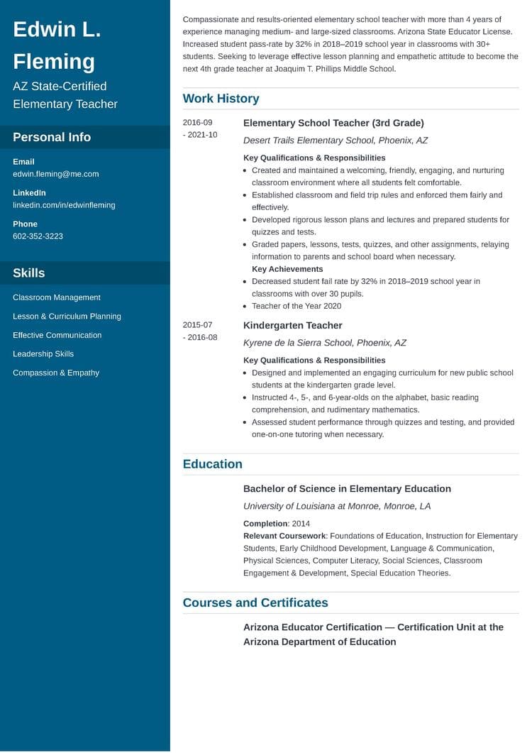 Teacher Resume Template - Cascade