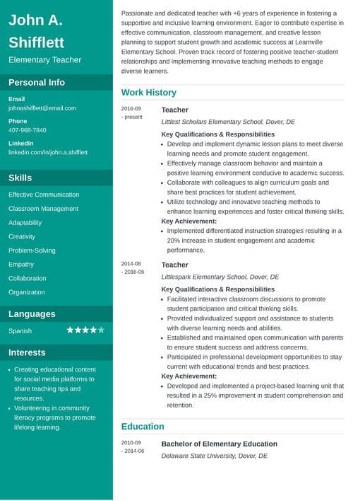 teacher resume skills