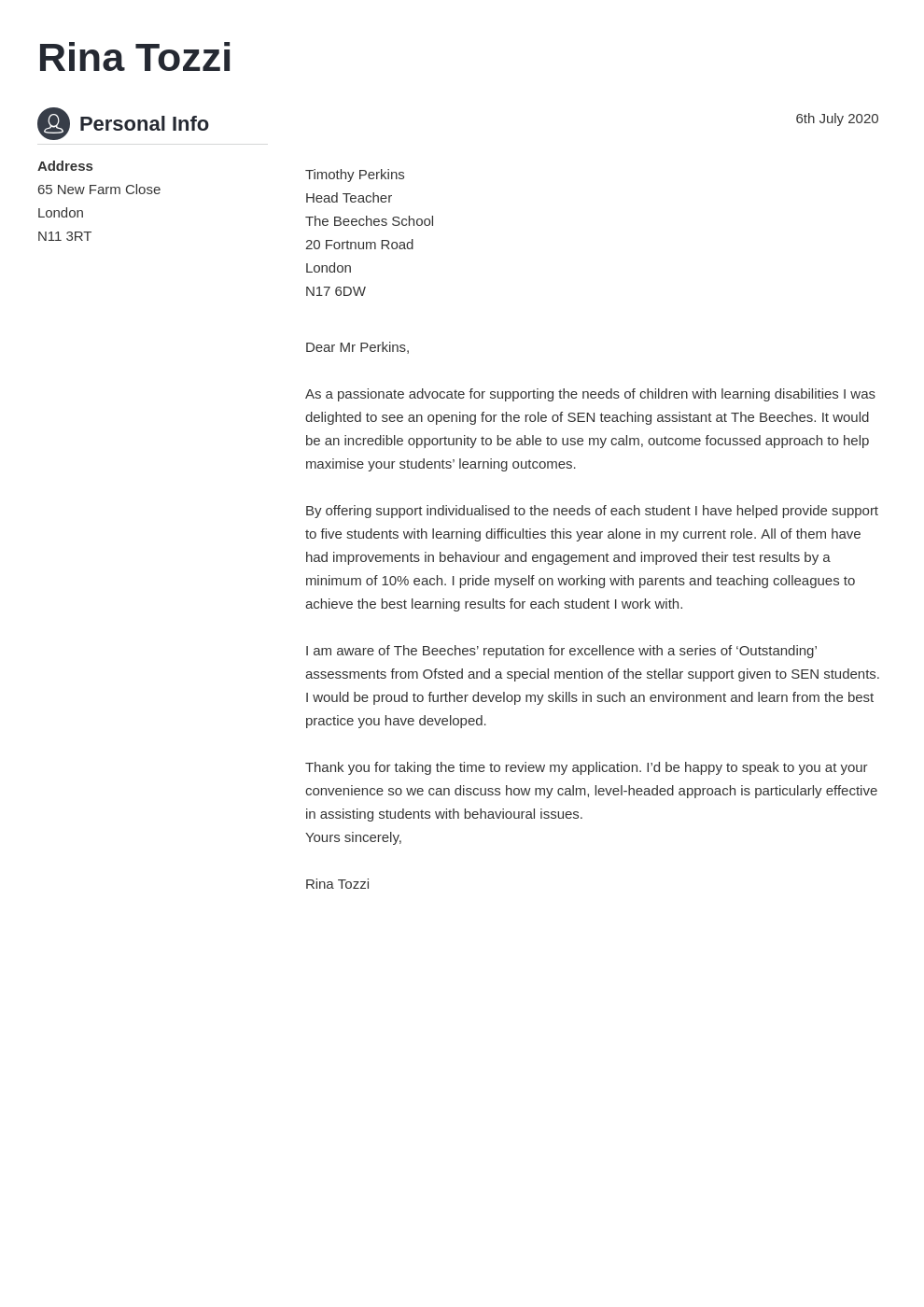 Example of a cover letter for a teaching assistant job