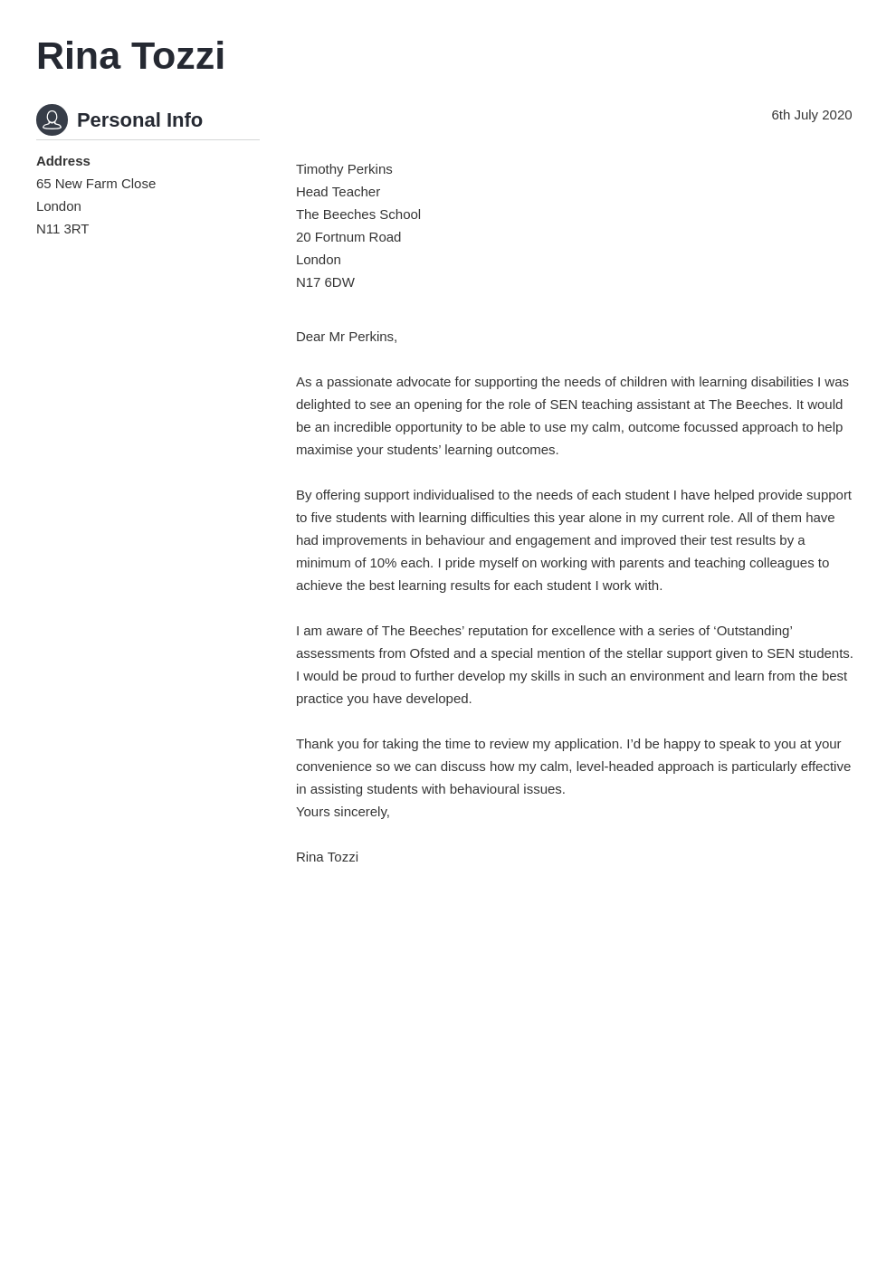 cover letter for teaching assistant template