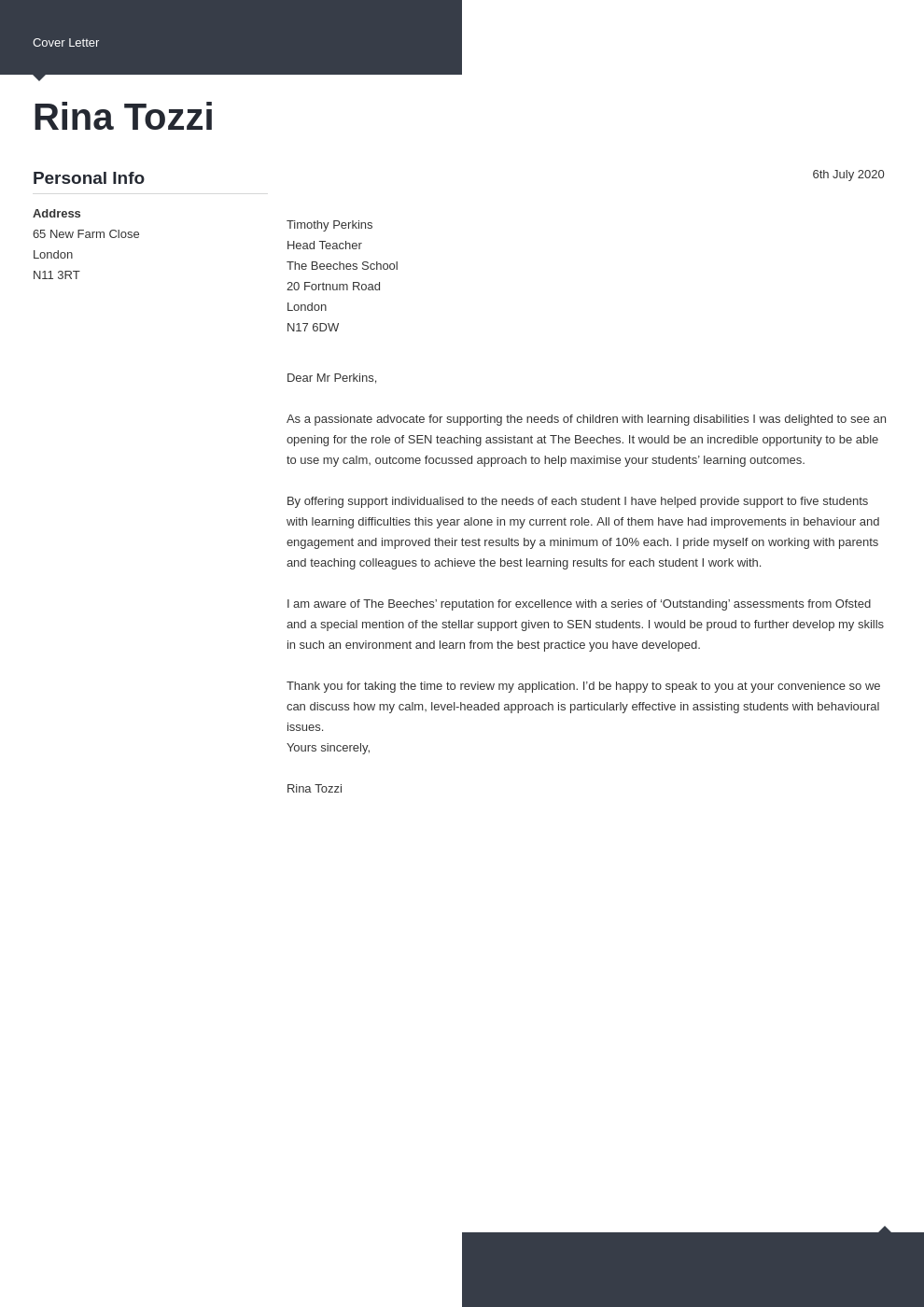 cover letter for teaching assistant template