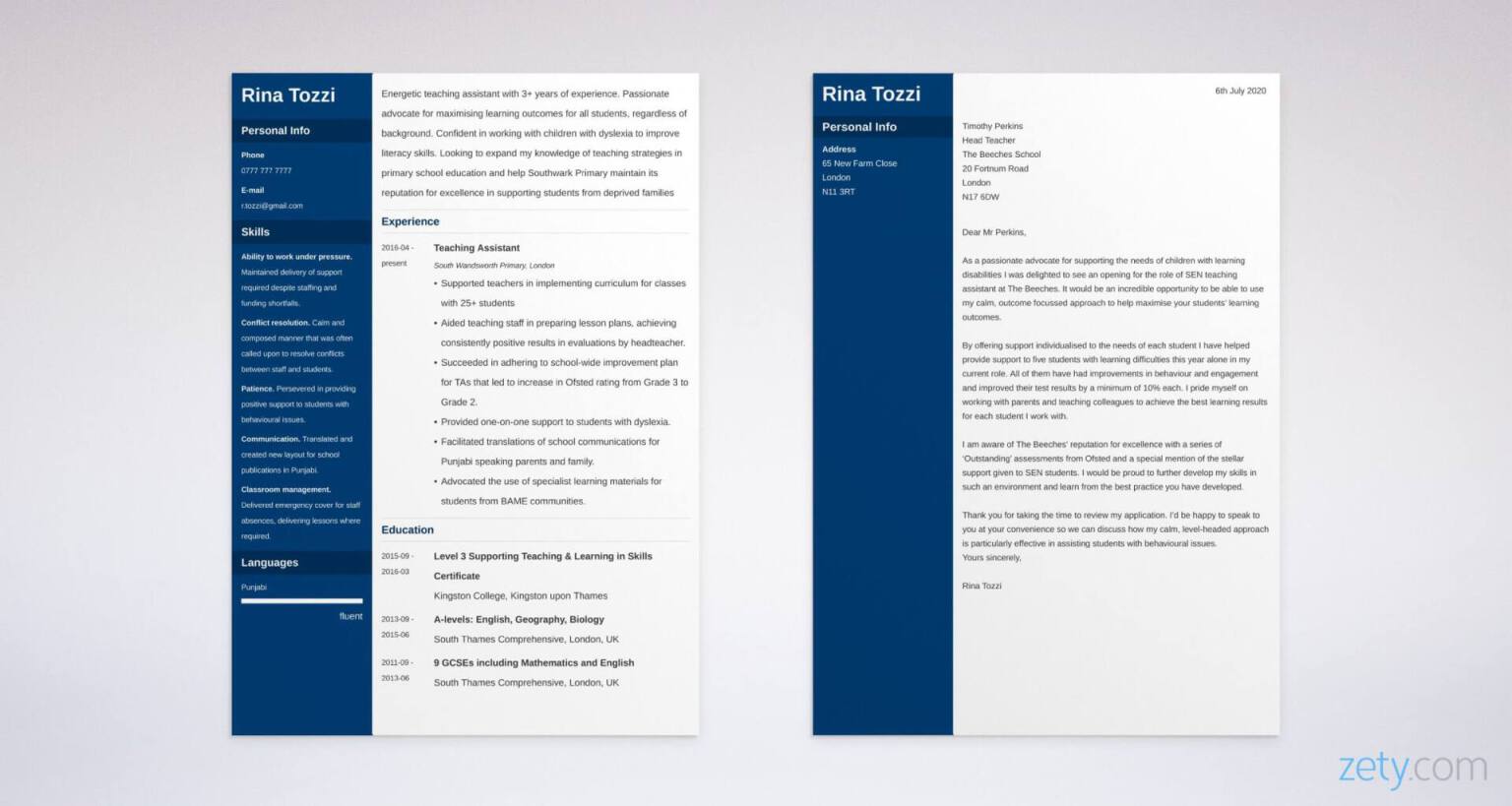 sample resume and cover letter set