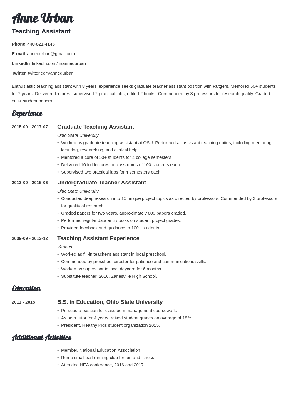 teacher aide resume skills